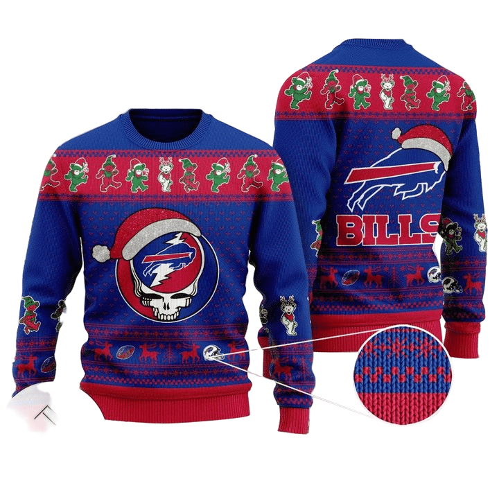 Ugly Christmas Sweater Buffalo-Bills, Skull Red/Blue