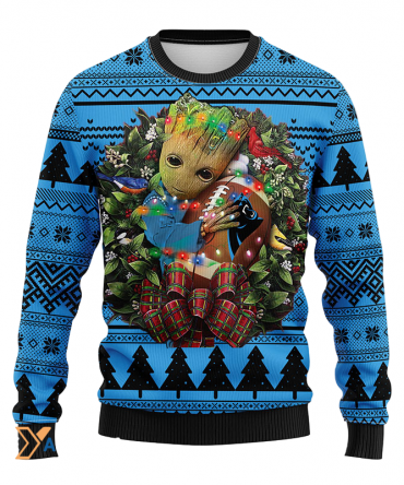 Ugly Christmas Sweater Carolina-Panthers, Graphic Tree Blue/Black