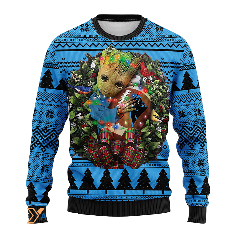 Ugly Christmas Sweater Carolina-Panthers, Graphic Tree Blue/Black