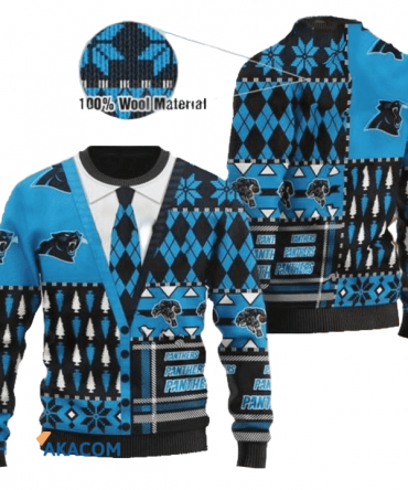 Ugly Christmas Sweater Carolina-Panthers, Keep Pounding Blue/Black/White