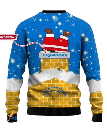 Personalized Ugly Christmas Sweater Los-Angeles Chargers, Bolt Up Blue/Yellow Custom Name Gift For Football Fan Ugly Xmas Jumper