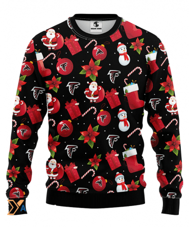 Ugly Christmas Sweater Atlanta-Falcons, Santa Claus Snowman Black
