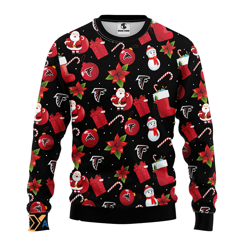 Ugly Christmas Sweater Atlanta-Falcons, Santa Claus Snowman Black