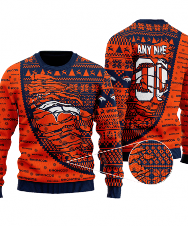 Personalized Ugly Christmas Sweater Denver-Broncos, United In Orange Blue/Orange Custom Name And Number Gift For Football Fan Ugly Xmas Jumper
