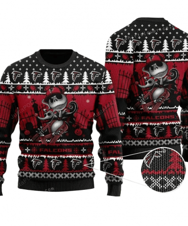 Ugly Christmas Sweater Atlanta-Falcons, Skellington Black/Red
