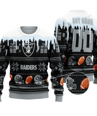 Personalized Ugly Christmas Sweater Las-Vegas, Las-Vegas Nation Black/Grey/White Custom Name And Number Gift For Football Fan Ugly Xmas Jumper