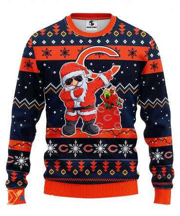 Ugly Christmas Sweater Chicago-Bears, Santa Claus Blue/Orange/Black