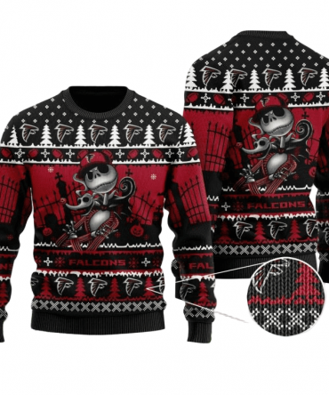 Ugly Christmas Sweater Atlanta-Falcons, Skellington Red/Black