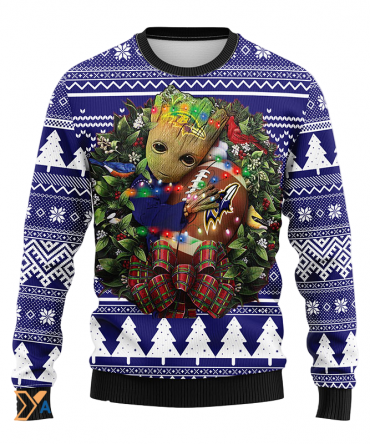 Ugly Christmas Sweater Baltimore-Ravens, Graphic Tree Blue/White
