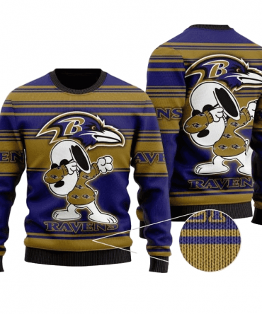 Ugly Christmas Sweater Baltimore-Ravens, Graphics Dog Violet/Gold