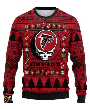 Ugly Christmas Sweater Atlanta-Falcons, Skull Red/Black