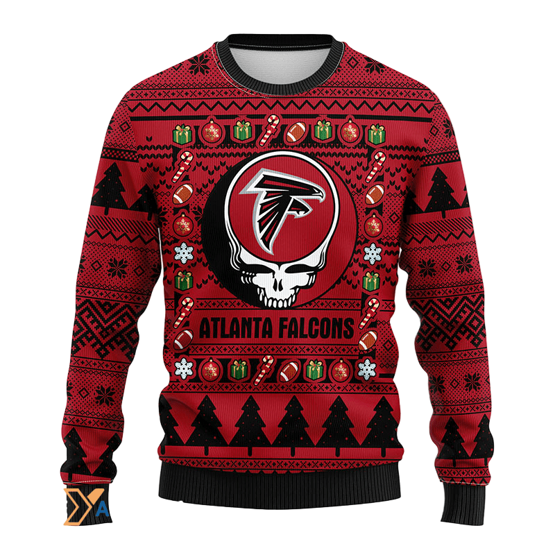 Ugly Christmas Sweater Atlanta-Falcons, Skull Red/Black