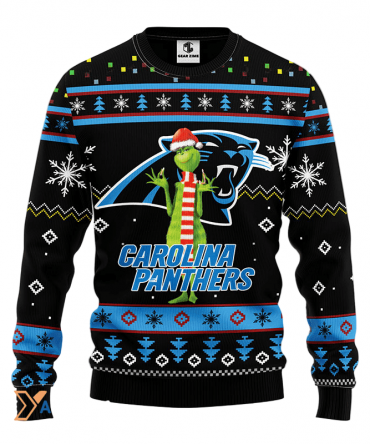 Ugly Christmas Sweater Carolina-Panthers, Grinch Blue/Black