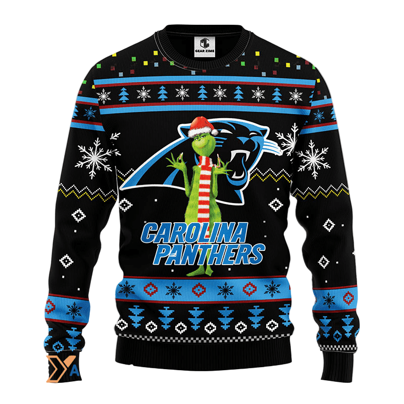 Ugly Christmas Sweater Carolina-Panthers, Grinch Blue/Black