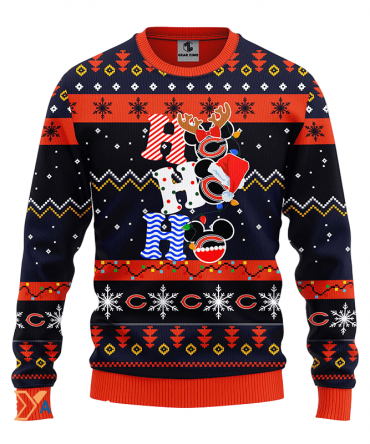 Ugly Christmas Sweater Chicago-Bears, HoHoHo Graphics Mouse Orange/Blue/Black