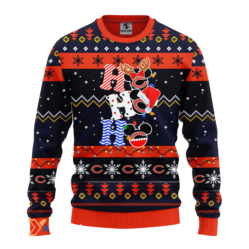 Ugly Christmas Sweater Chicago-Bears, HoHoHo Graphics Mouse Orange/Blue/Black
