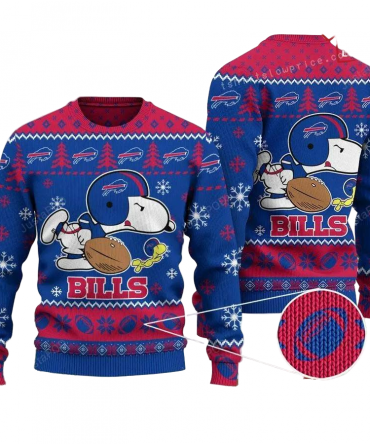 Ugly Christmas Sweater Buffalo-Bills, Graphic Dog Blue/Pink