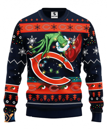 Ugly Christmas Sweater Chicago-Bears, Grinch Black/Orange/Blue