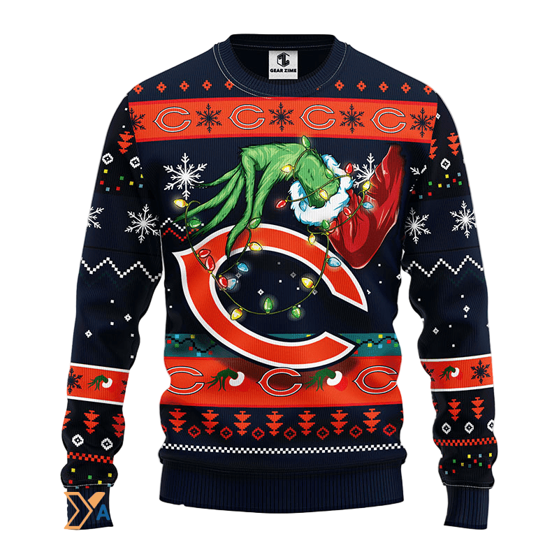 Ugly Christmas Sweater Chicago-Bears, Grinch Black/Orange/Blue