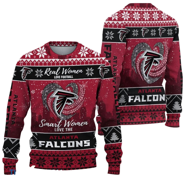 Ugly Christmas Sweater Atlanta-Falcons, Grinch Christmas Atlanta-Falcons In Heart Snowflakes City Shadow Red