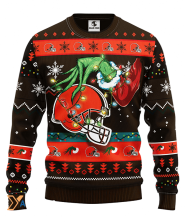 Ugly Christmas Sweater Cleveland-Browns, Grinch Black/Orange/Brown
