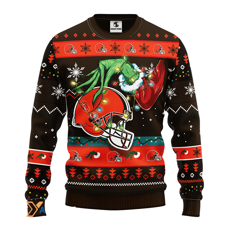 Ugly Christmas Sweater Cleveland-Browns, Grinch Black/Orange/Brown