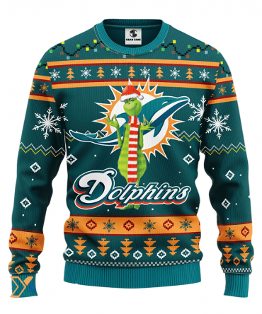 Ugly Christmas Sweater Miamidolphins, Grinch Green/Orange