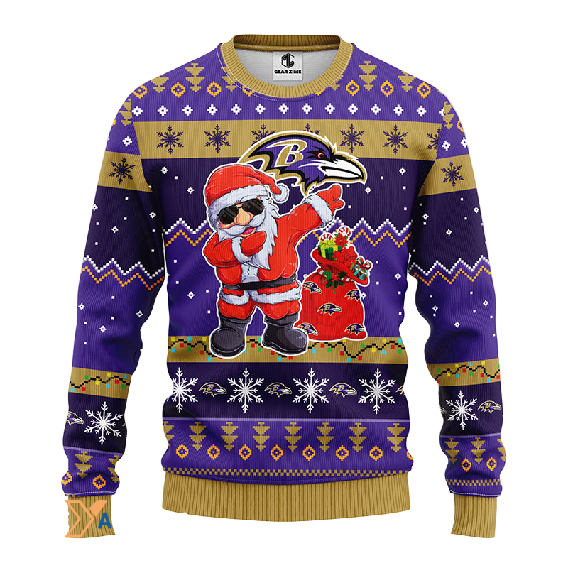 Ugly Christmas Sweater Baltimore-Ravens, Santa Claus Violet/Beige