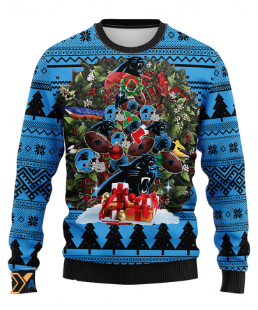 Ugly Christmas Sweater Carolina-Panthers, Tree Blue/Black