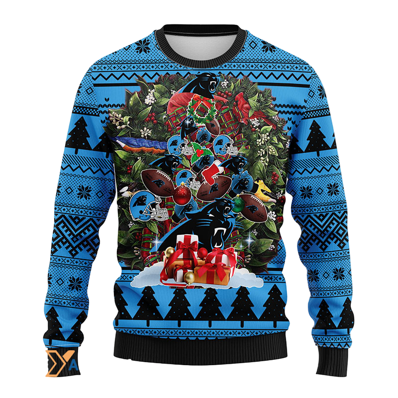 Ugly Christmas Sweater Carolina-Panthers, Tree Blue/Black