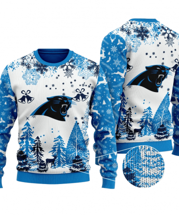 Ugly Christmas Sweater Carolina-Panthers, Keep Pounding White/BlueGift For Football Fan Ugly Xmas Jumper