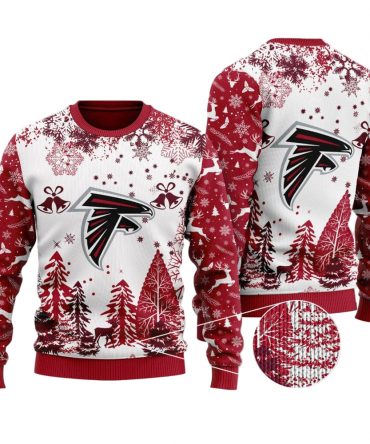 Ugly Christmas Sweater Atlanta-Falcons, Rise Up Grinch Christmas Snowflakes Pine Tree White Red