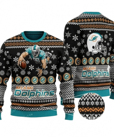 Ugly Christmas Sweater Miamidolphins, Go Fins Black/White/Blue