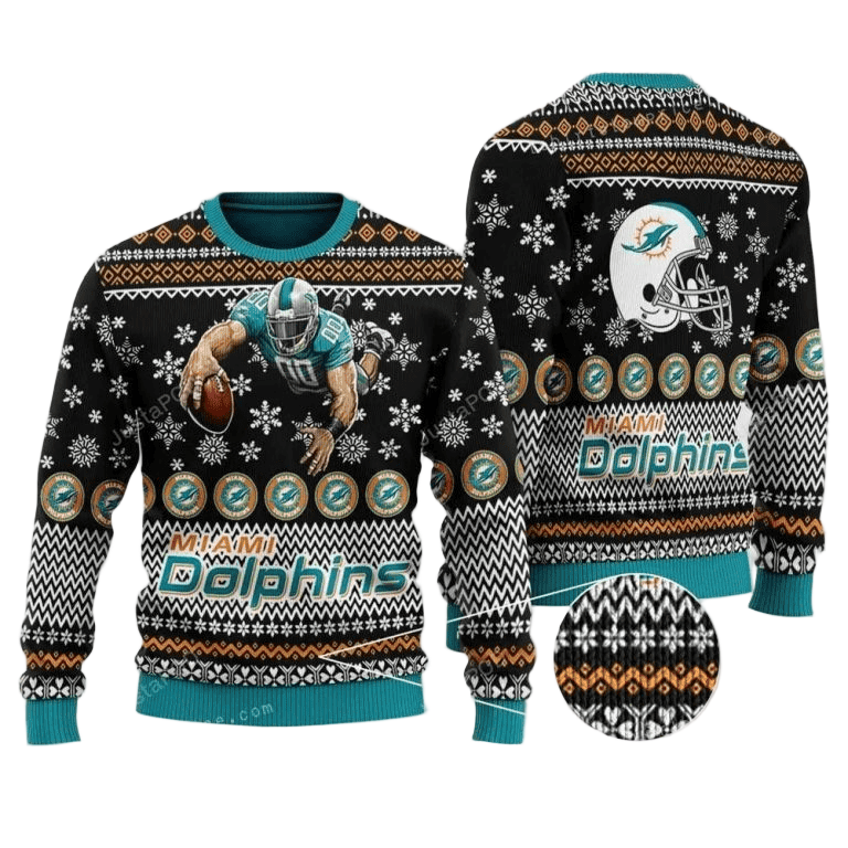 Ugly Christmas Sweater Miamidolphins, Go Fins Black/White/Blue