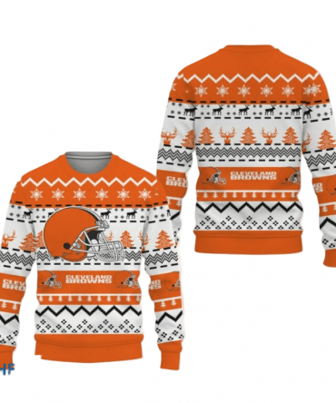 Ugly Christmas Sweater Cleveland-Browns, Dawg Pound! Orange/White
