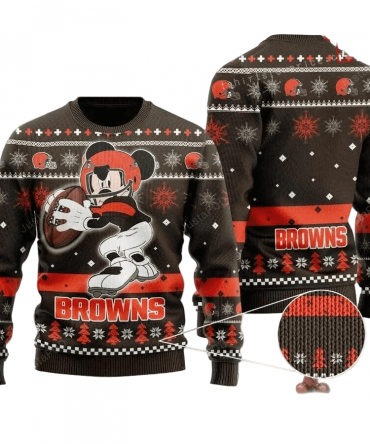 Ugly Christmas Sweater Cleveland-Browns, Graphic Mouse Brown/Orange