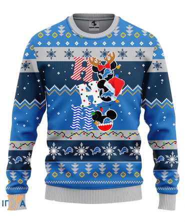 Ugly Christmas Sweater Detroit-Lions, HoHoHo Graphics Mouse Blue/Grey