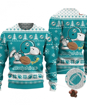 Ugly Christmas Sweater Miamidolphins, Graphic Dog Green/White