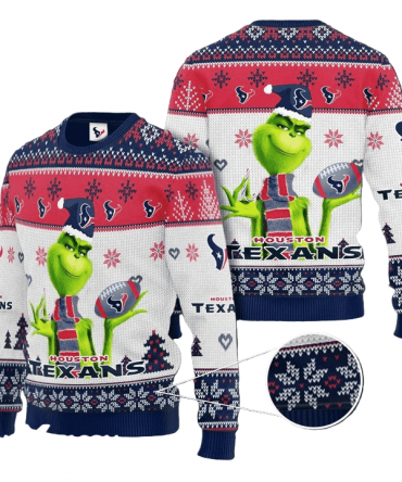 Ugly Christmas Sweater Houston-Texans, The Grinch White/Red/Blue