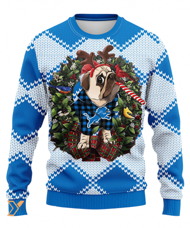 Ugly Christmas Sweater Detroit-Lions, Pub Dog Blue/White