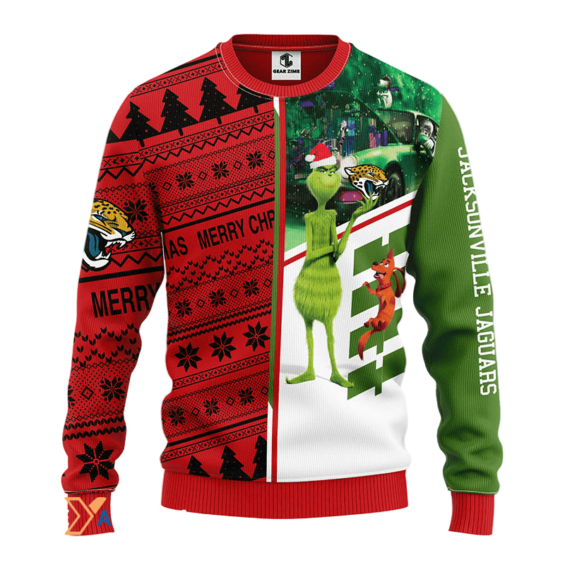 Ugly Christmas Sweater Jacksonville-Jaguars, Grinch Scooby-Doo Green/Red/White
