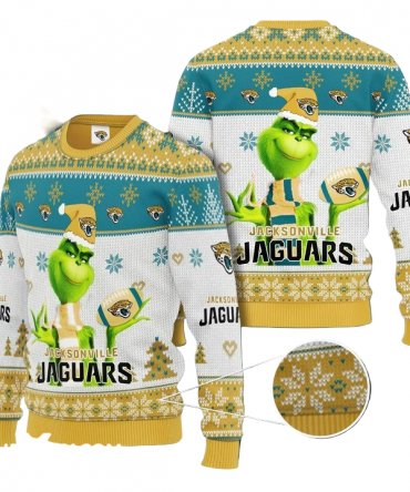 Ugly Christmas Sweater Jacksonville-Jaguars, The Grinch Blue/White/Yellow