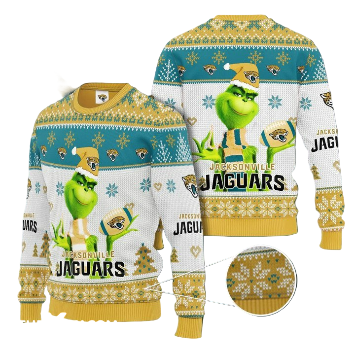 Ugly Christmas Sweater Jacksonville-Jaguars, The Grinch Blue/White/Yellow