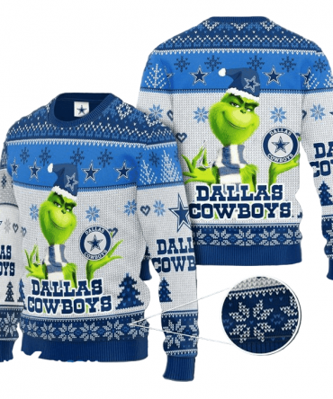 Ugly Christmas Sweater Dallas-Cowboys, The Grinch Blue/White