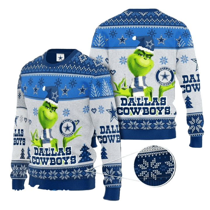 Ugly Christmas Sweater Dallas-Cowboys, The Grinch Blue/White