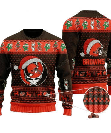 Ugly Christmas Sweater Cleveland-Browns, Skull Brown/Orange