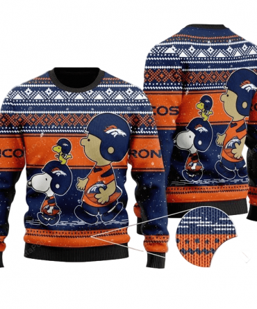 Ugly Christmas Sweater Denver-Broncos, Graphics Dog Blue/Orange