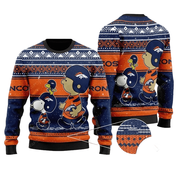 Ugly Christmas Sweater Denver-Broncos, Graphics Dog Blue/Orange
