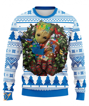 Ugly Christmas Sweater Detroit-Lions, Graphic Tree Blue/White