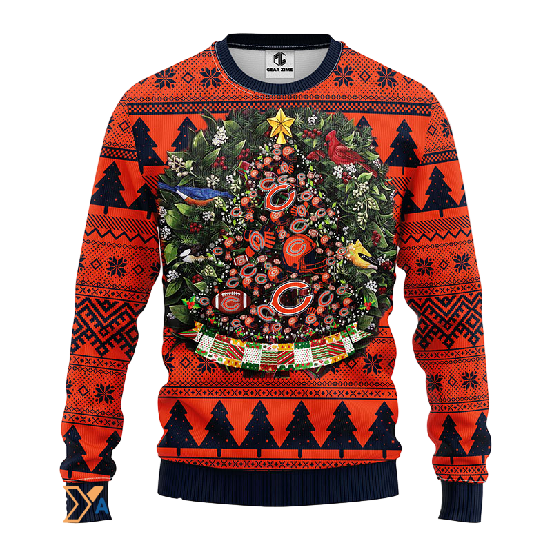 Ugly Christmas Sweater Chicago-Bears, Tree Ball Christmas Blue/Orange/Black